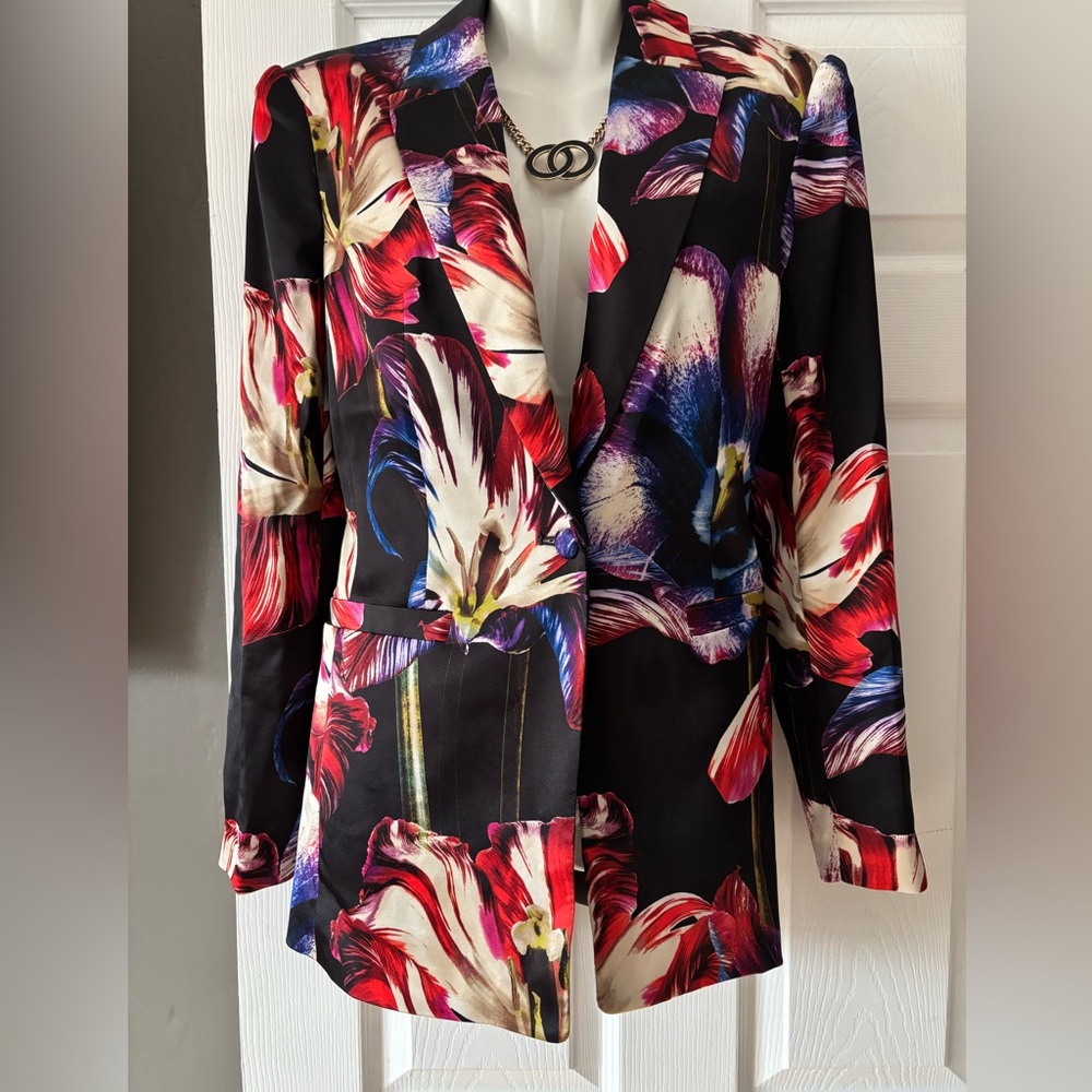 INC International Concepts Red and Blue Floral Blazer